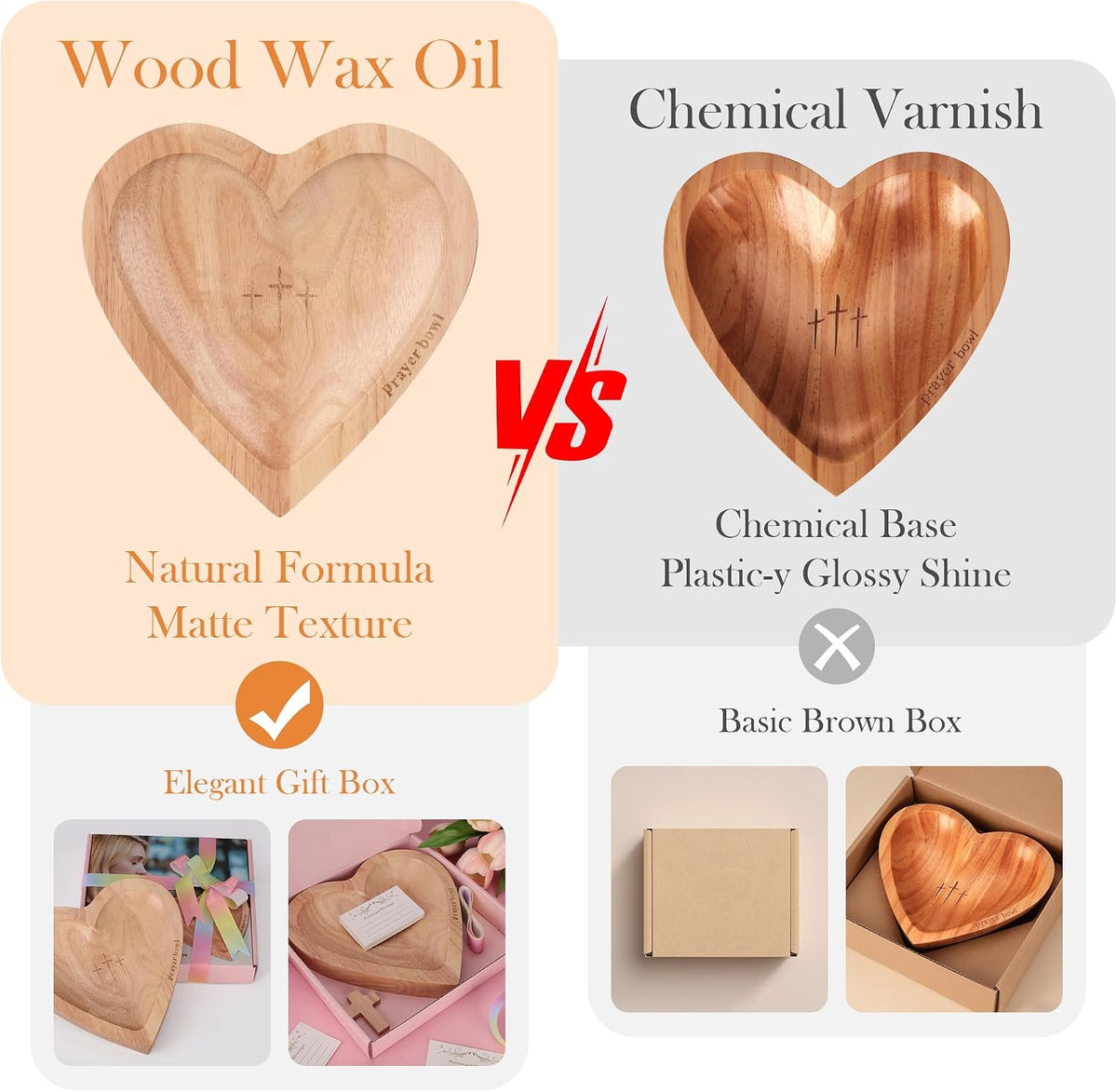 Heart Wooden Prayer Bowl with Cards, Gift-Boxed Premium Wooden Prayer Bowl, Thoughtful Catholic Christian Religious Gift for Women Men Parents, Ideal for Faith Home Decor