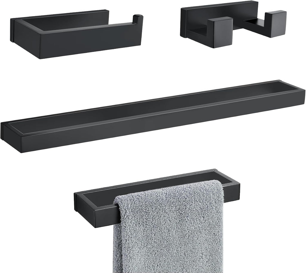 Lairuier Matte Black Bathroom Hardware Accessories, 4PCS Towel Bar Set