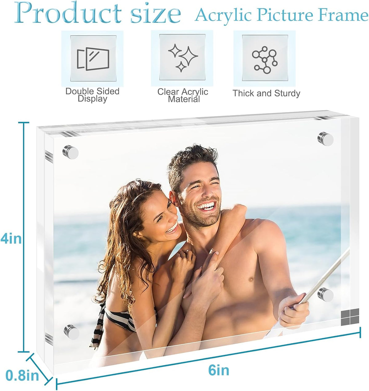 1 Pack 4x6 Acrylic Picture Frames, Premium Acrylic Photo Frame, Double-Sided Magnetic Picture Frames Clear Thickness Lucite Frameless Transparent Square Frame Gift for Home Office Desktop Display