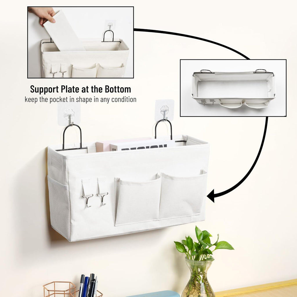 2pcs Large Wall Hanging Storage Bag, Door Closet Linen Fabric Pockets Organizer, Waterproof Multi Functional for Living Room Bedroom Bathroom Kitchen Office RV Camper with Hooks White
