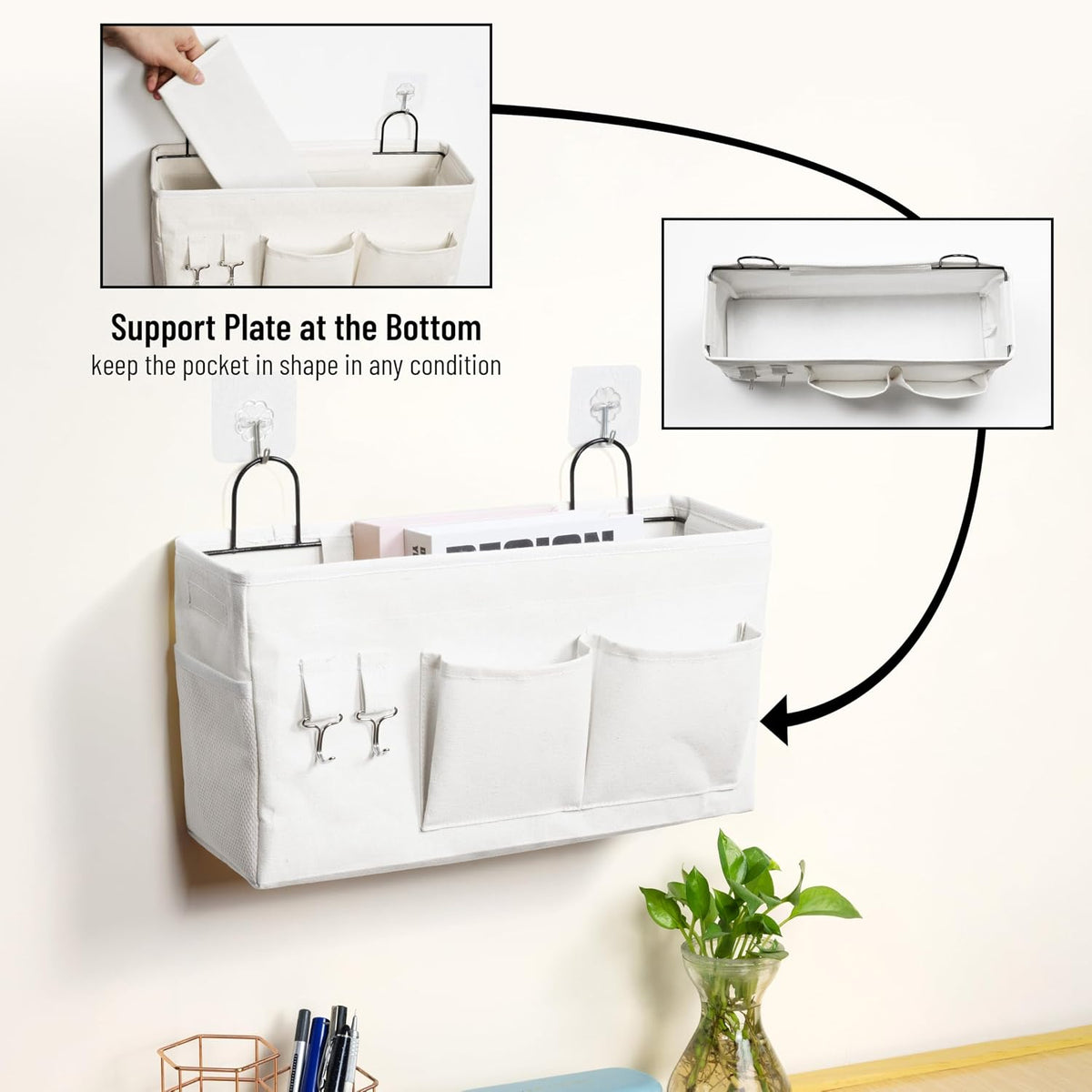 2pcs Large Wall Hanging Storage Bag, Door Closet Linen Fabric Pockets Organizer, Waterproof Multi Functional for Living Room Bedroom Bathroom Kitchen Office RV Camper with Hooks White