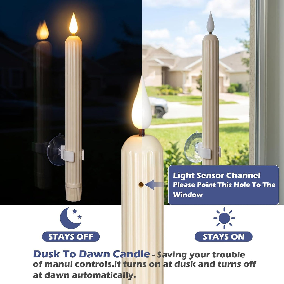Christmas LED Window Candles Sensor Dusk to Dawn Ivory 9.6" (12AA Include)