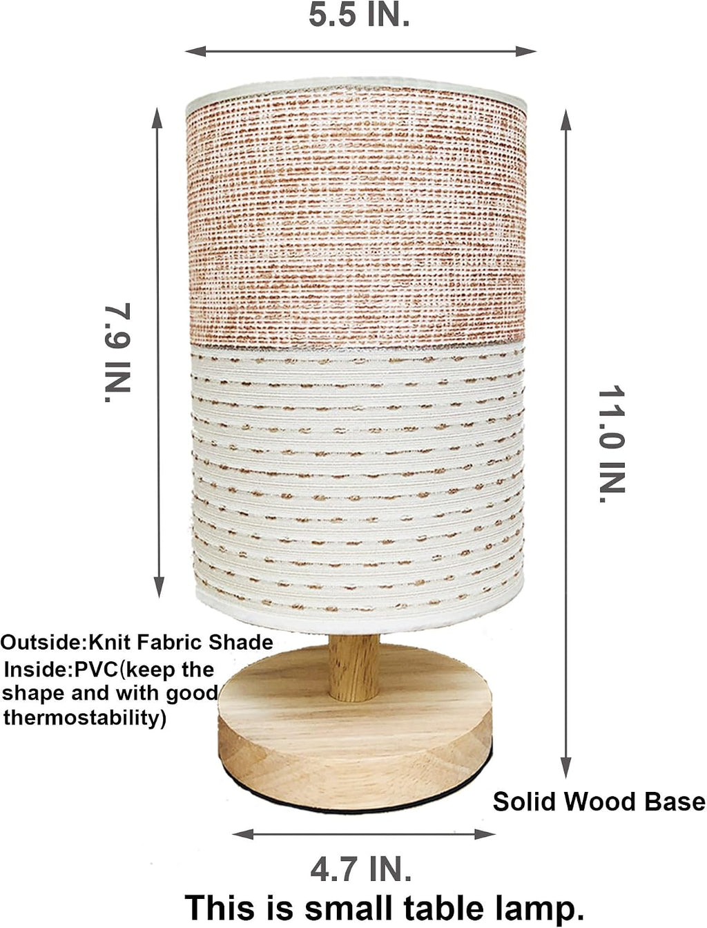 AFORTLO Table Desk Lamp, Small Fabric Boho Decorative Nightstand Night Light Solid Wood Base Lamp for Bedroom,Living Room,End Table or Office with Bulb (Brown Knit Fabric)