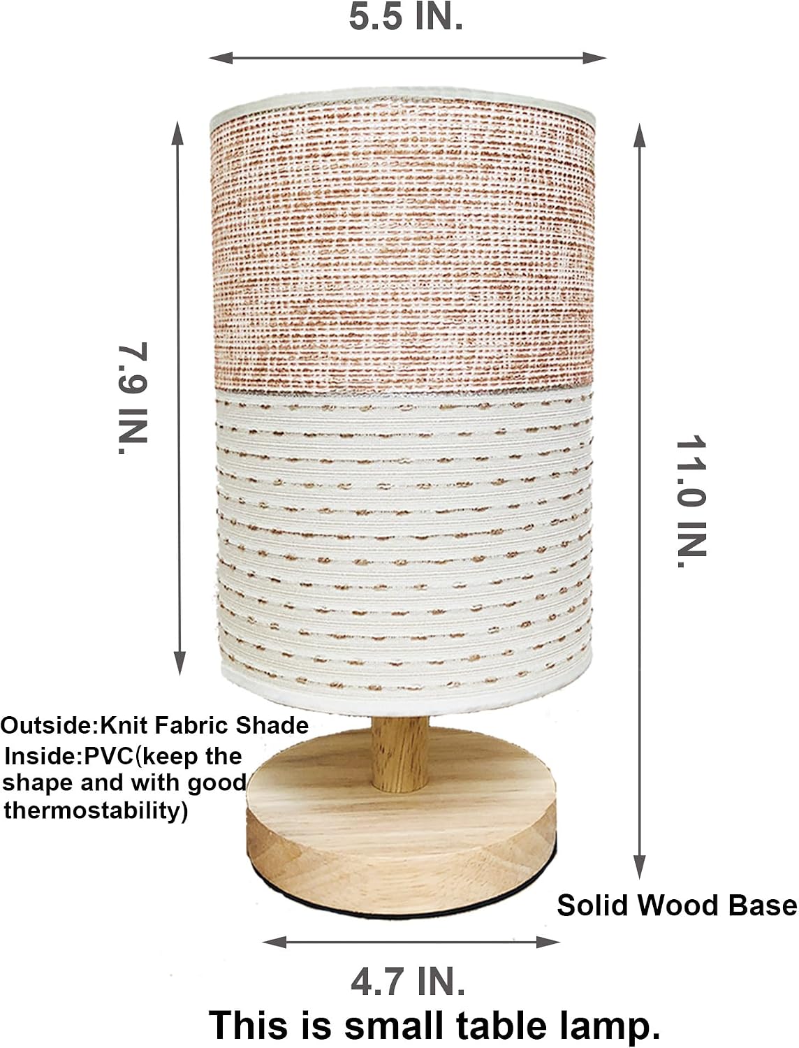AFORTLO Table Desk Lamp, Small Fabric Boho Decorative Nightstand Night Light Solid Wood Base Lamp for Bedroom,Living Room,End Table or Office with Bulb (Brown Knit Fabric)