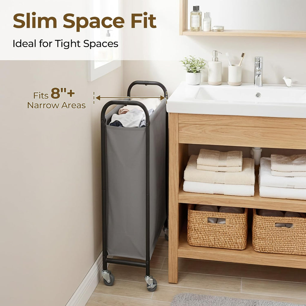 GRANNY SAYS Laundry Hamper, Slim Basket with Wheels and Handles, Grey, 80L