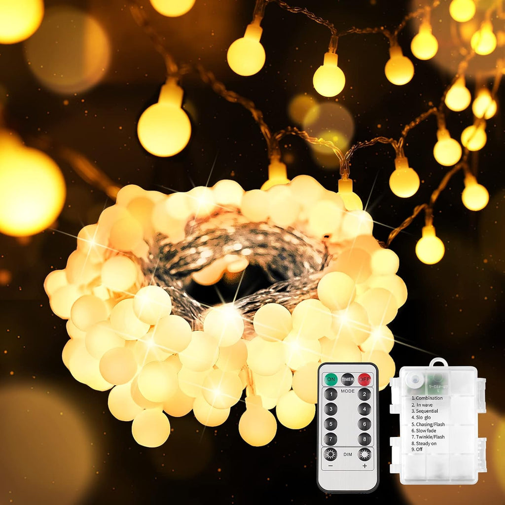 suddus 50 LED Globe String Lights Battery Operated with Remote Warm White