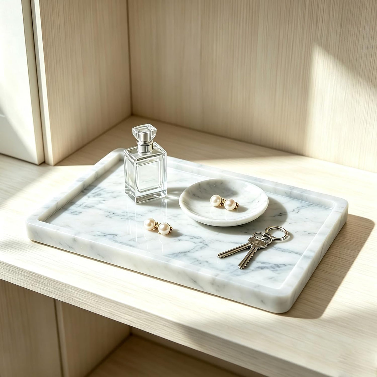 Natural Marble Bathroom Tray, 12"x8" Stone Vanity Decorative Counter Trays