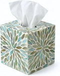 Mother of Pearl Tissue Box Cover, Decorative Tissue Box Holder Square Fits Kleenex & Puffs Tissue Box Cube for Coffee Table, Living Room, Kitchen & Dining Room (Blue)