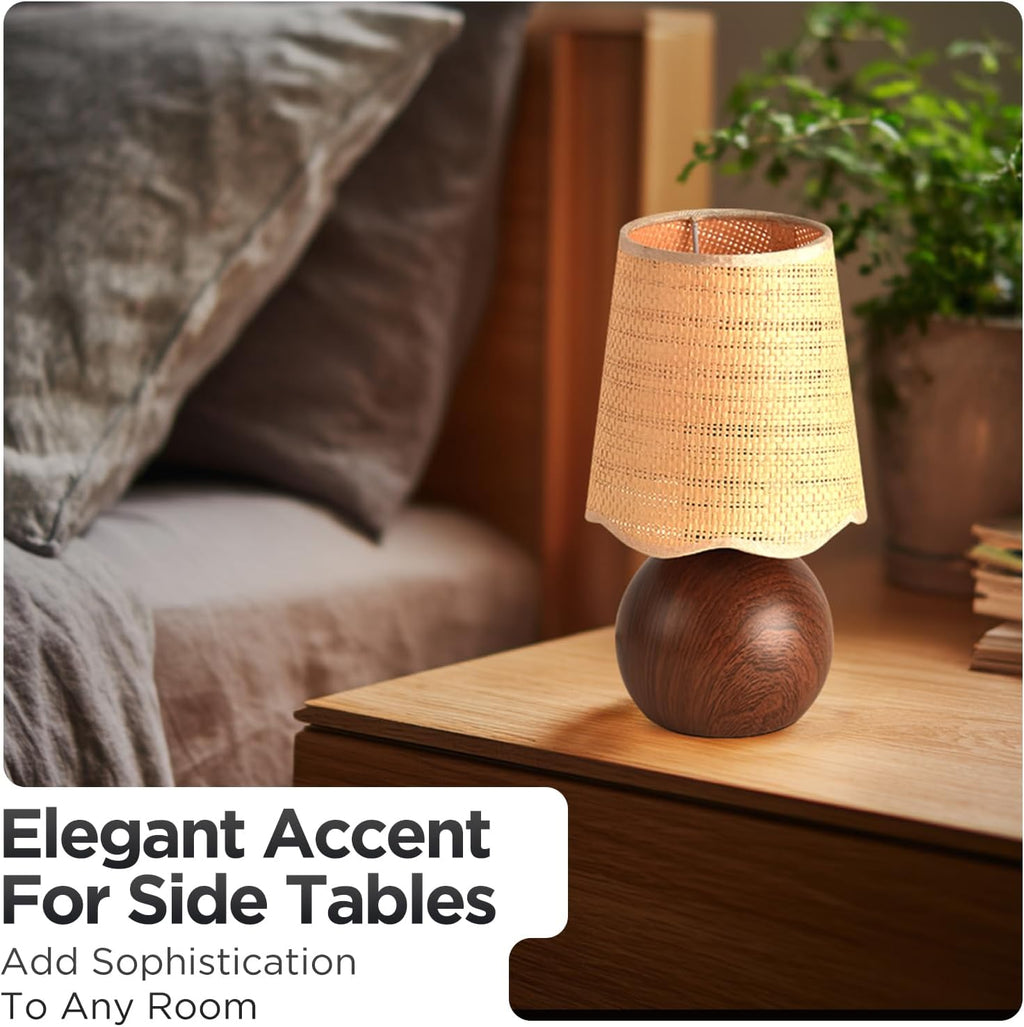 Minimalist Rattan Table Lamp, 11' Height, Woven Lampshade & E26 Socket Metal Base