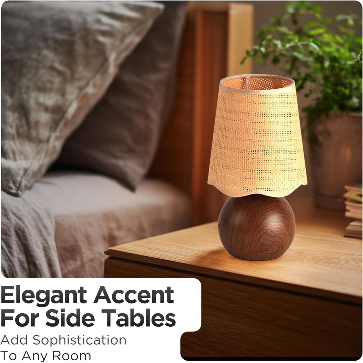 Minimalist Rattan Table Lamp, 11' Height, Woven Lampshade & E26 Socket Metal Base