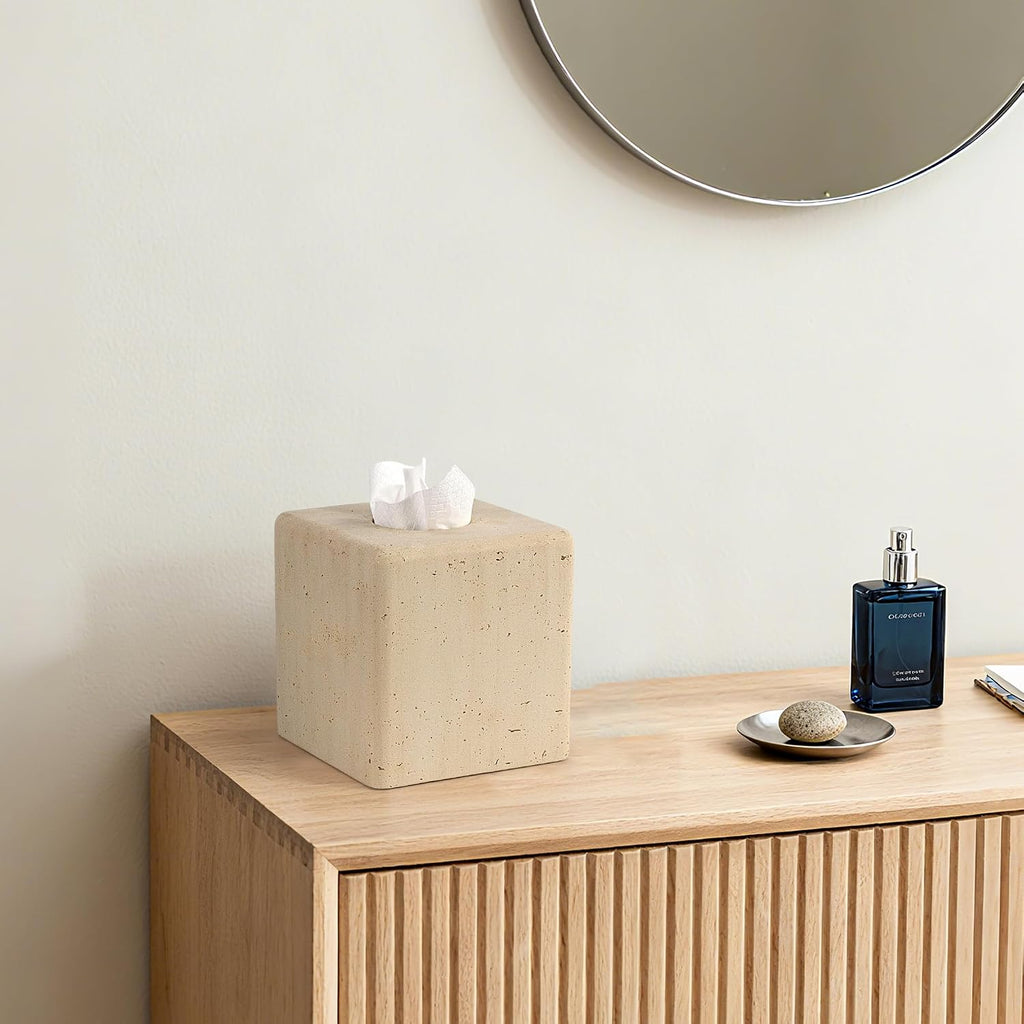 YMXYJM Resin Tissue Box Cover, Travertine Look, Square Holder