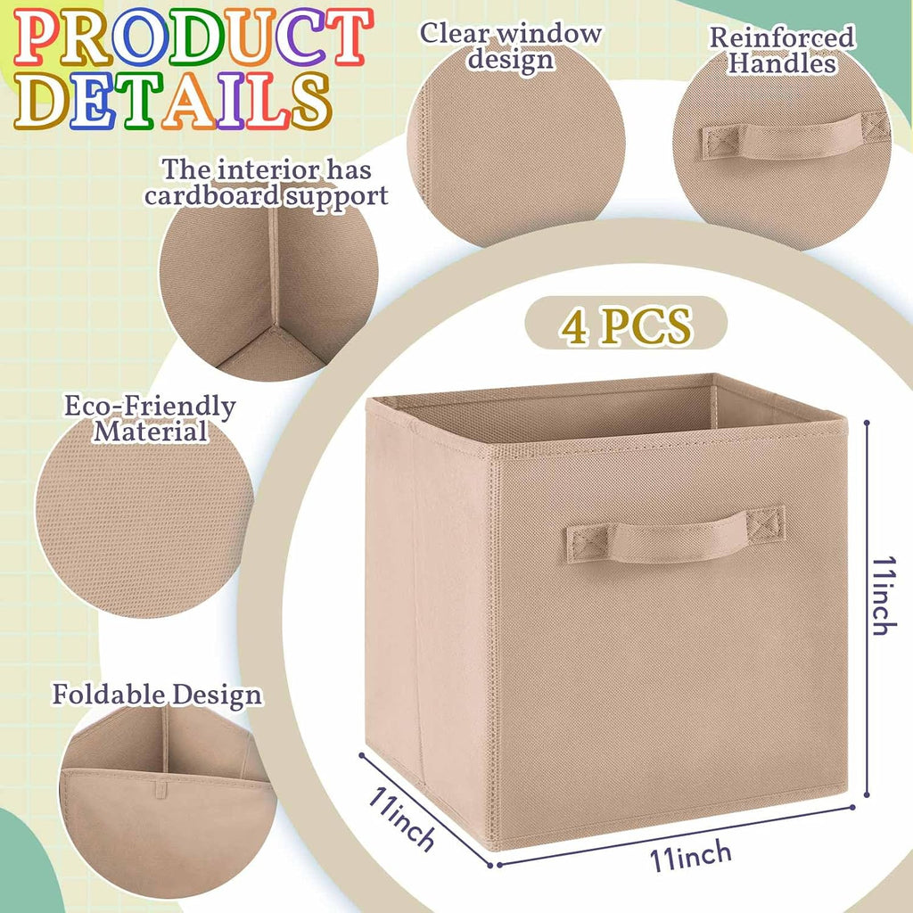 Yinder 4 Pcs Cube Storage Bin Brown 10.5''x10.5''x11'' Storage Cubes