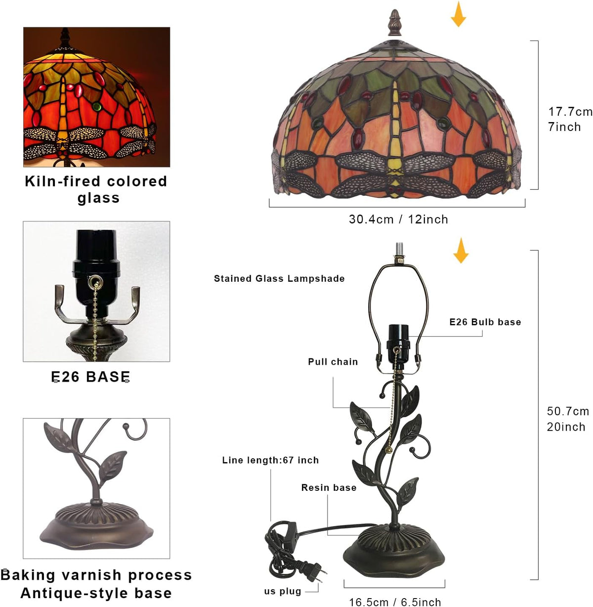 Tiffany Table Lamp Antique Stained Glass Lamp 12x12x20 Inch