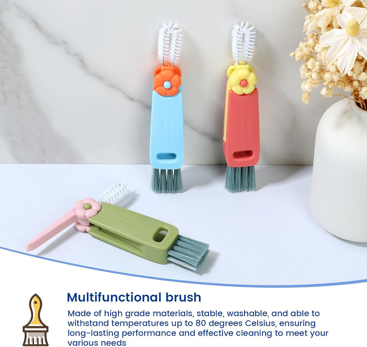 24PC 3 in 1 Cup Lid Cleaning Brush, 180° Rotatable Bottle Brush Gap Cleaner, Multifunctional Crevice Cleaning Brush Set for Baby Bottle, Water Bottle, Tumbler & Kitchen Mugs, 24 Pack Hangable
