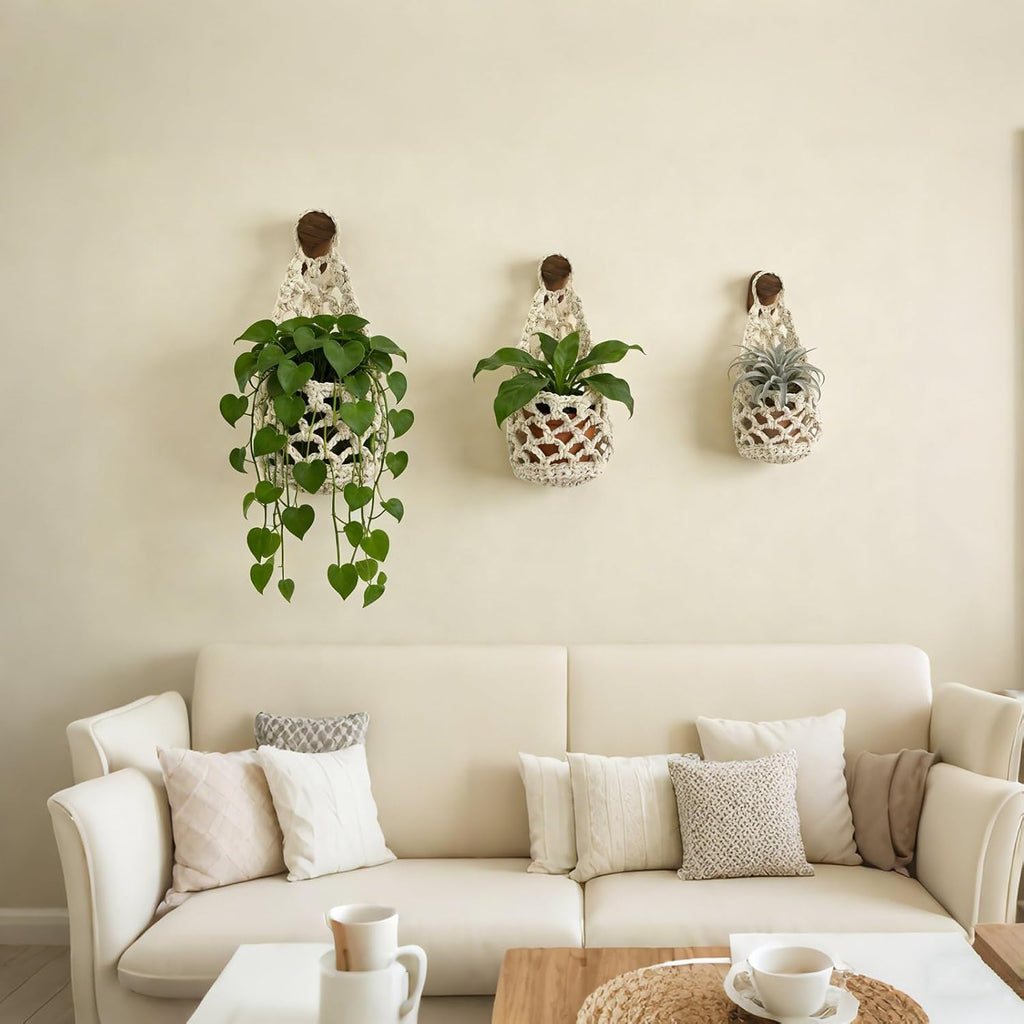 Macrame Plant Hanger Set of 2, Boho Wall Hanging Planter for 4-6“ Pots