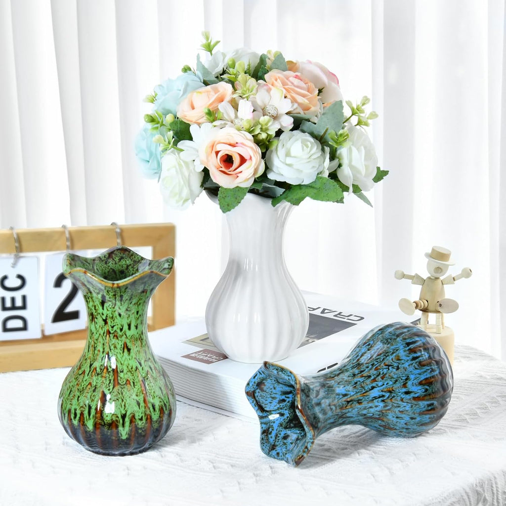 White Ceramic Vase, Small Vase for Home Decor, Flower Vase Centerpiece