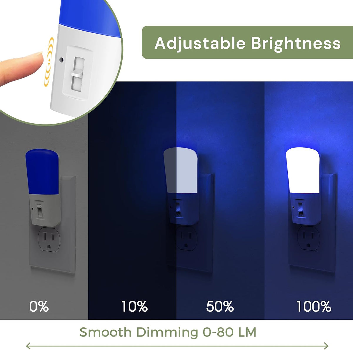 LOHAS-LED Blue Night Light Plug in, 2 Pack Dimmable LED Night Lights