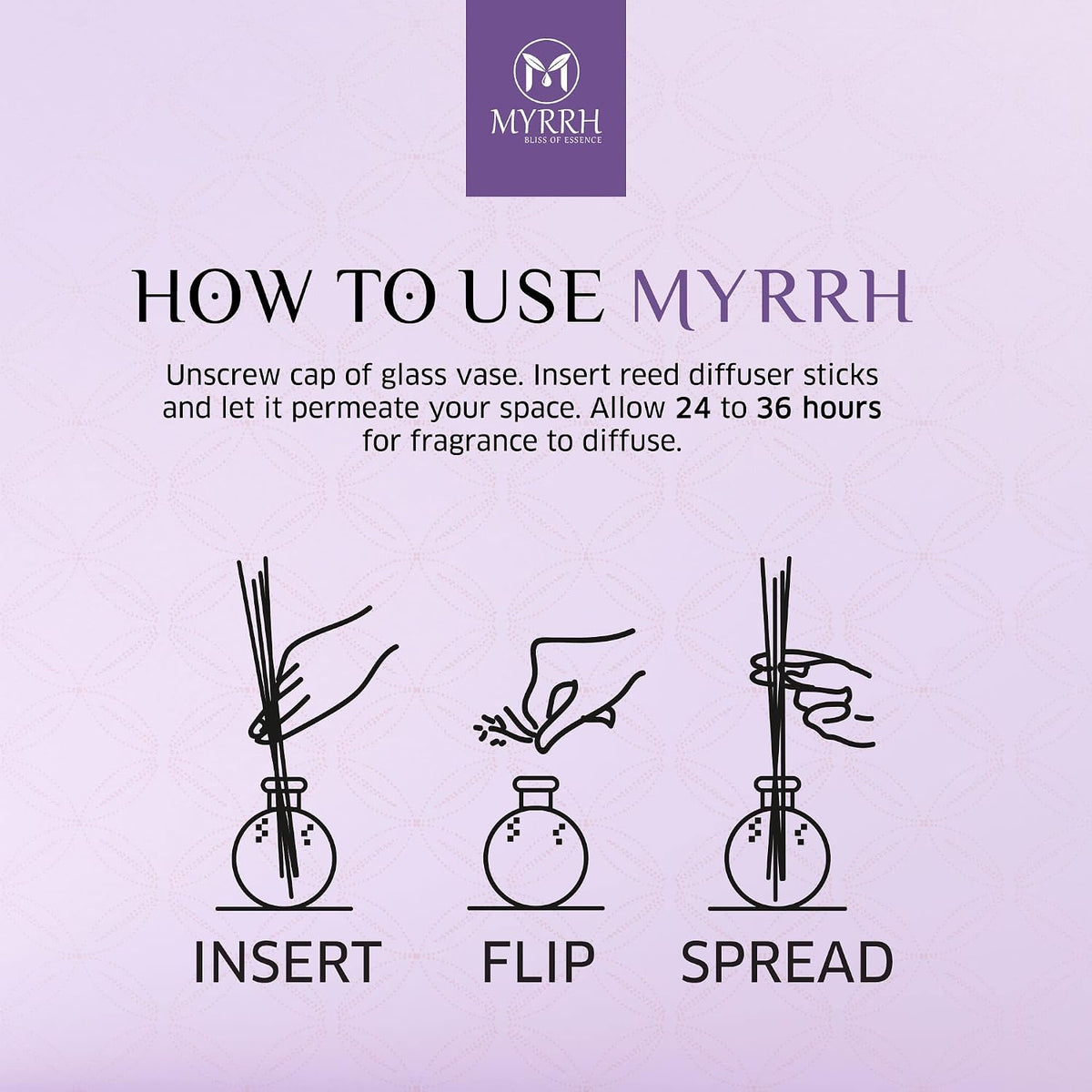 Lavender Blossom Scented Reed Diffuser Set with 8 Rattan Diffuser Sticks, 150 ml, All Natural Air Freshener, Long-Lasting Diffusers at Home - MyrrhUSA