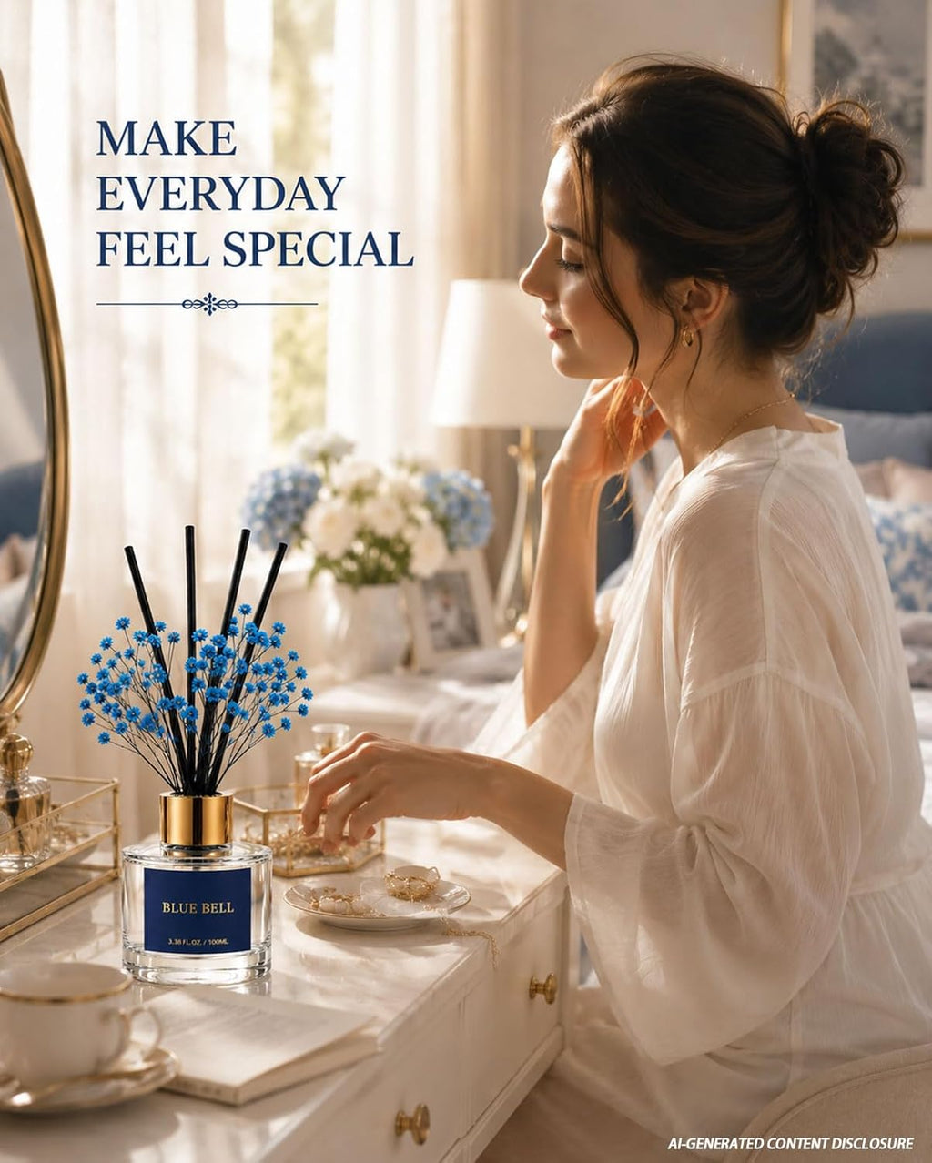 Reed Diffuser Set, Blue Bell, 3.38 fl oz with 6 Sticks
