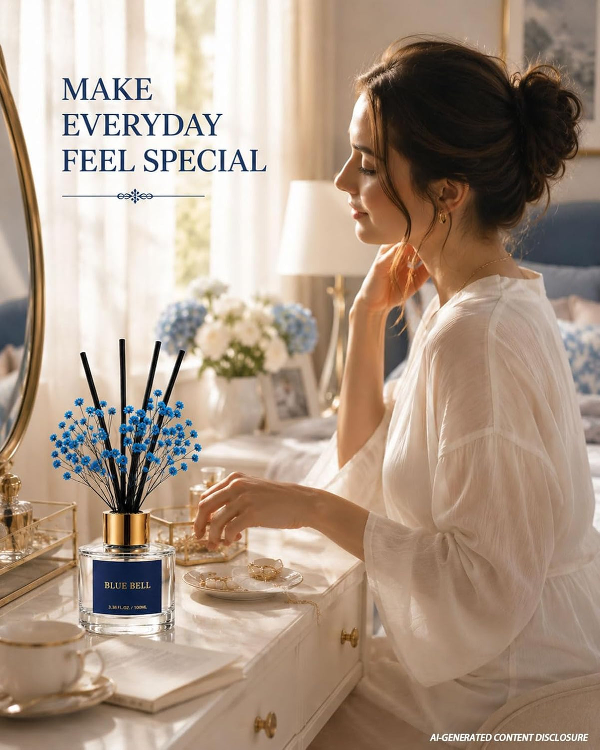 Reed Diffuser Set, Blue Bell, 3.38 fl oz with 6 Sticks