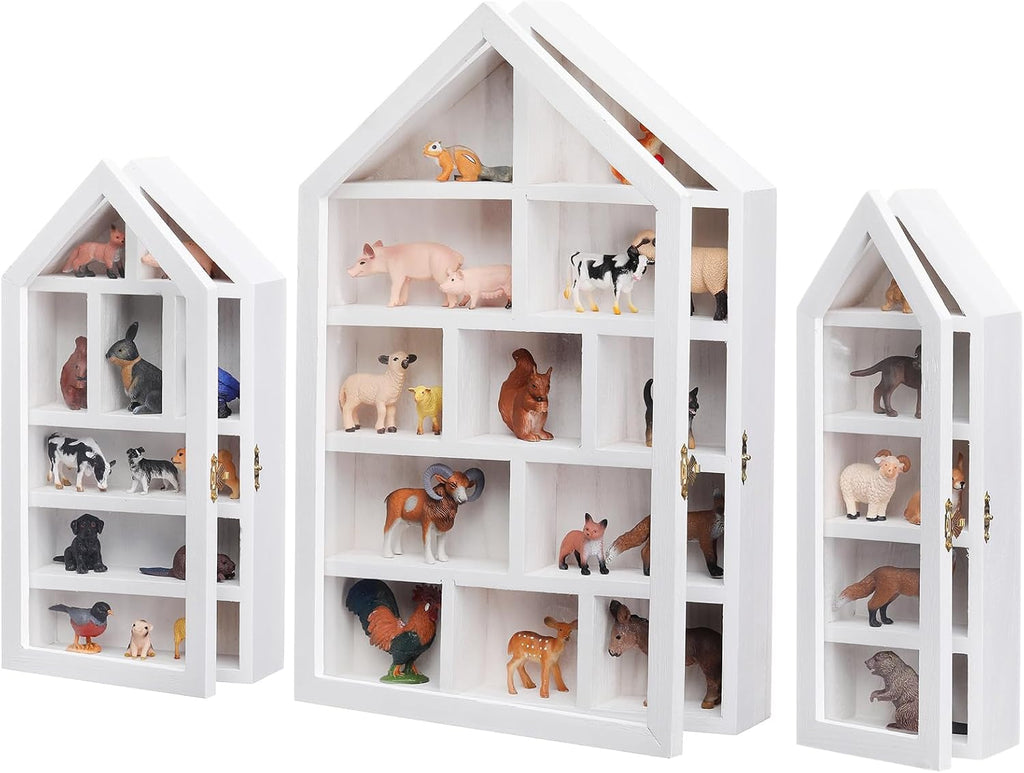 DoubleFill 3 Pcs Trinket Shelf Shadow Box, White, House Shape