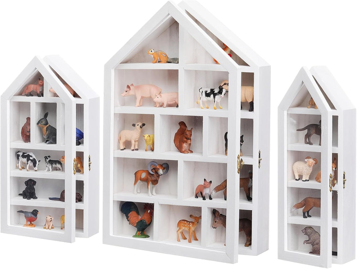 DoubleFill 3 Pcs Trinket Shelf Shadow Box, White, House Shape