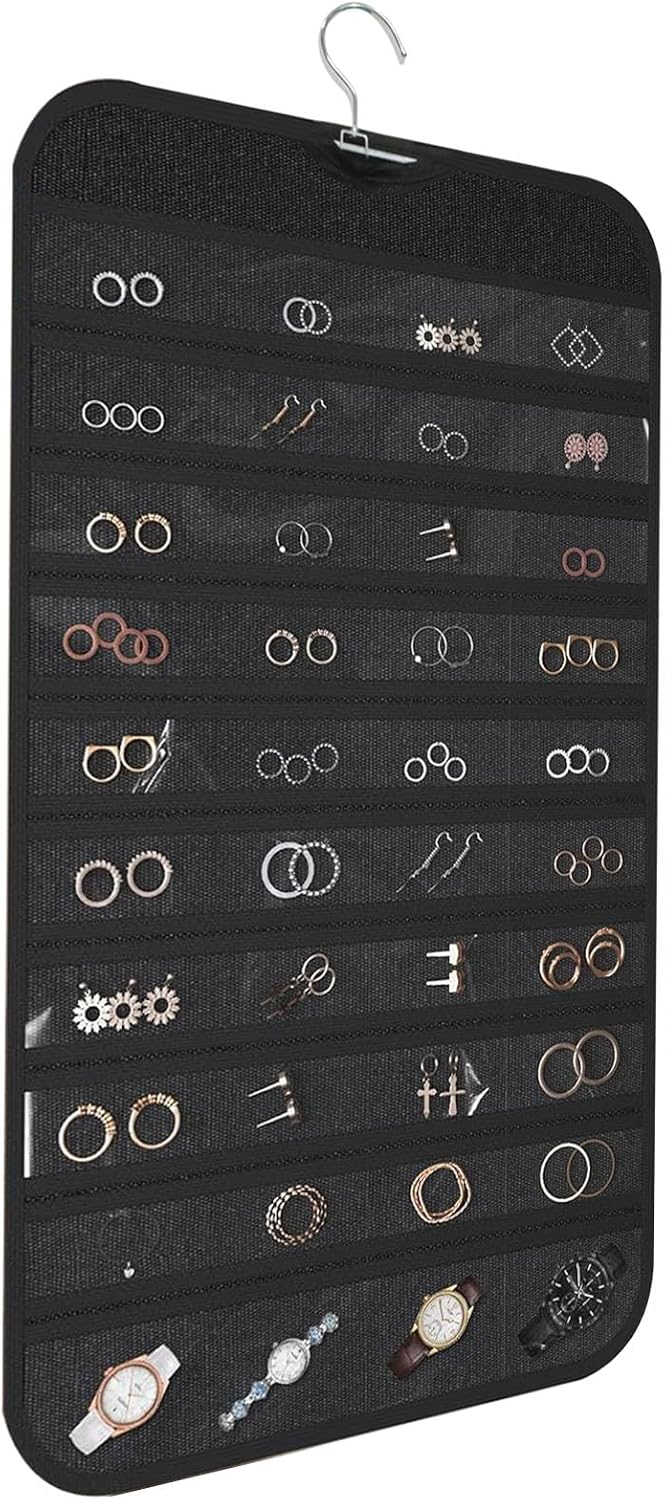 Hanging Jewelry Organizer, Black, 80 Pocket