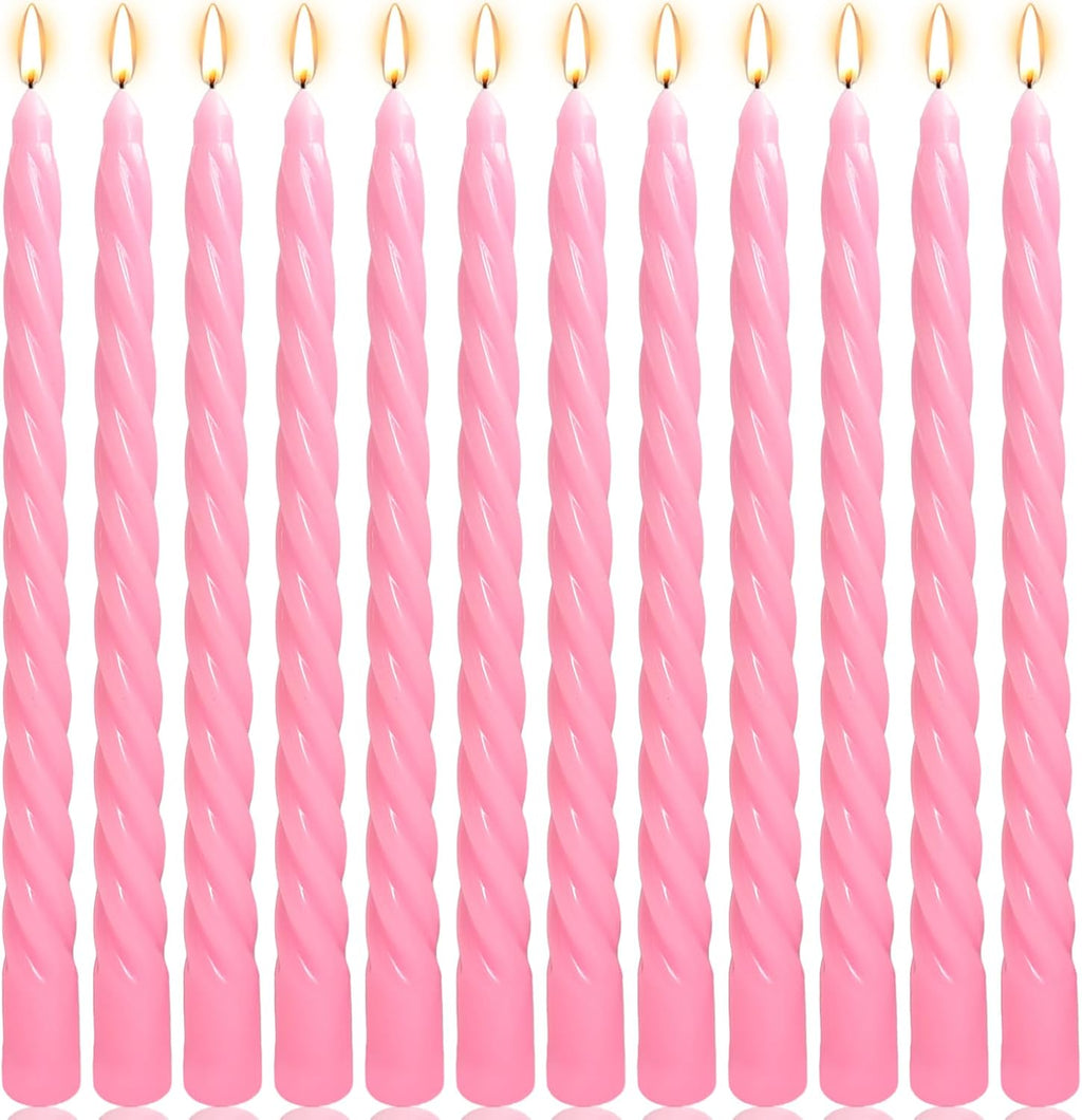 12 Pack 10 x 0.87 Inch Pink Twisted Spiral Taper Candle Set