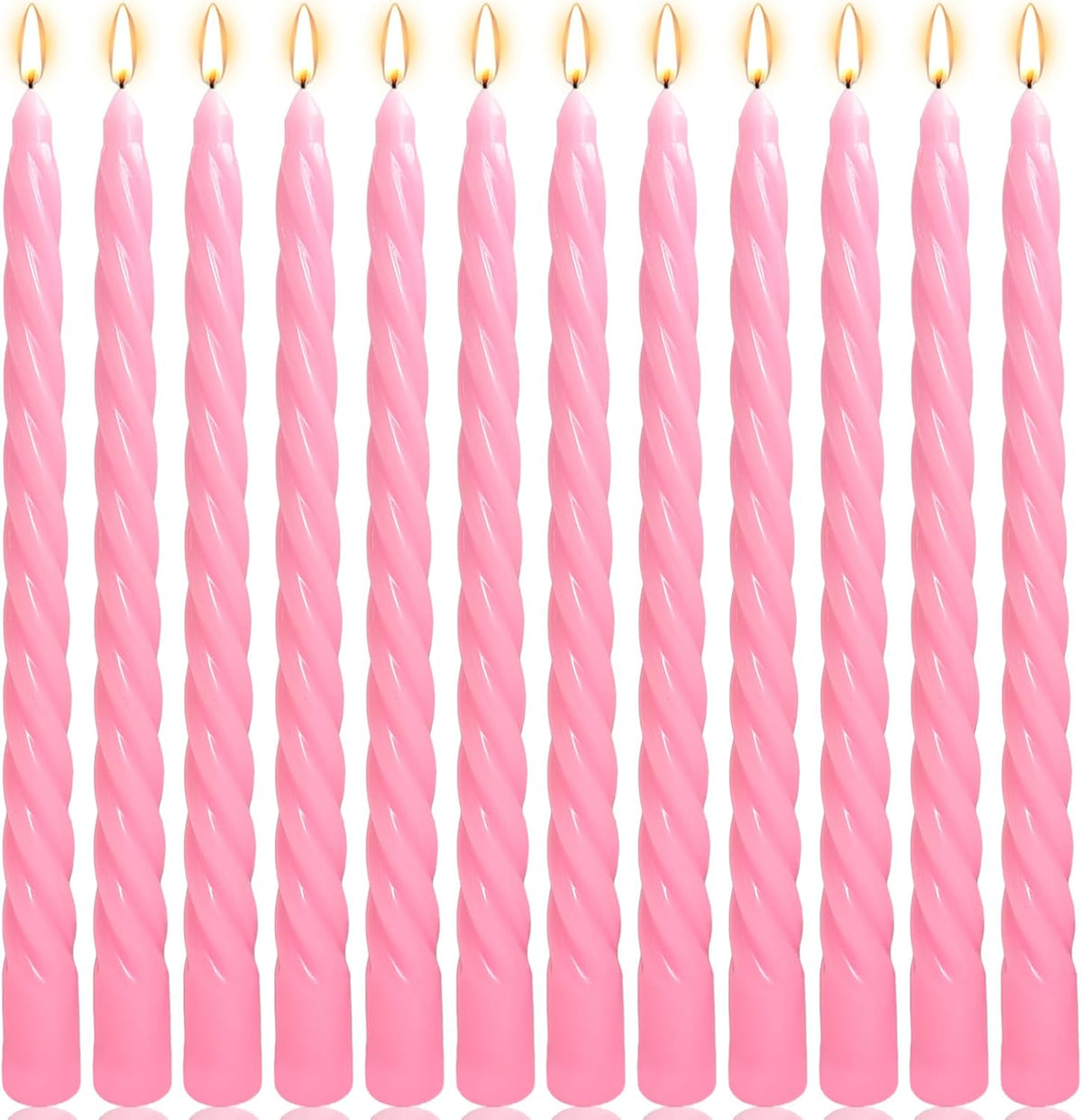 12 Pack 10 x 0.87 Inch Pink Twisted Spiral Taper Candle Set
