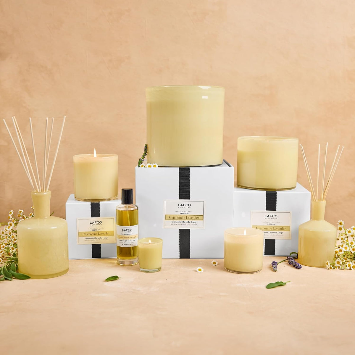 LAFCO New York Classic Reed Diffuser, Chamomile Lavender - 6 oz - Up to 3 Months Fragrance Life - Reusable, Hand Blown Glass Vessel - Natural Wood Reeds - Made in the USA