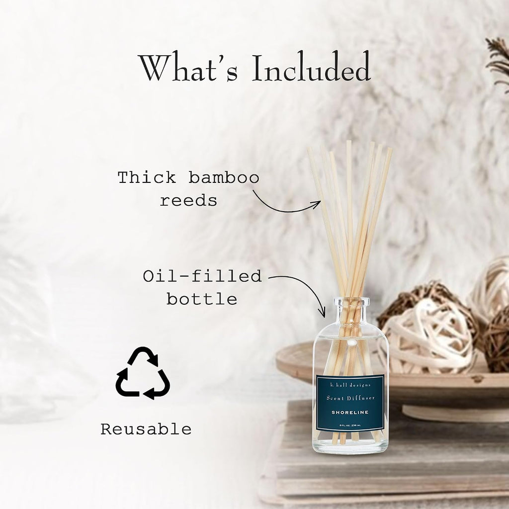 K. Hall Designs Shoreline Boxed Diffuser Kit, Calming Ocean-Inspired Scent