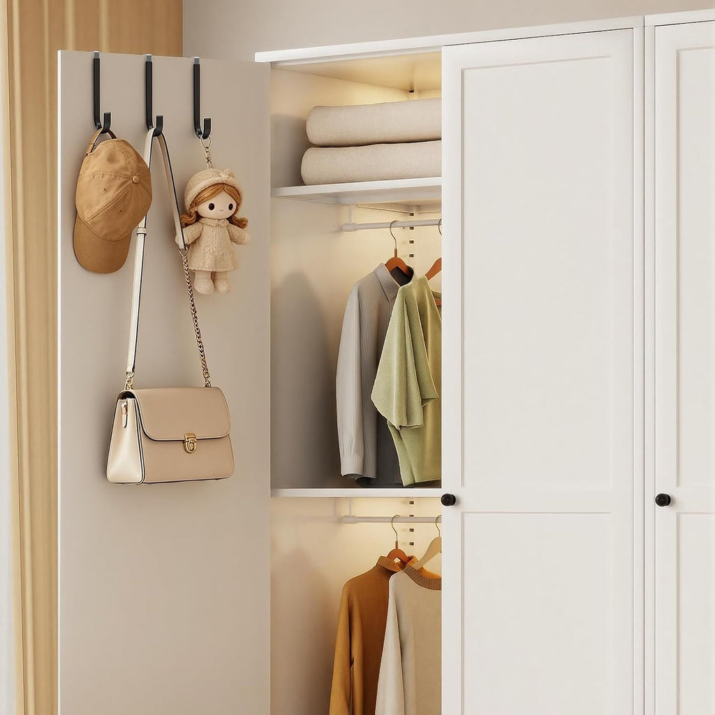 Over the Door Hooks, Anti-Scratch Over the Door Hanger for Towels, Robes, Jackets and Keys, Heavy-Duty Storage Solution for Bathrooms, Bedrooms, Kitchens, Laundry Rooms, and Closets.