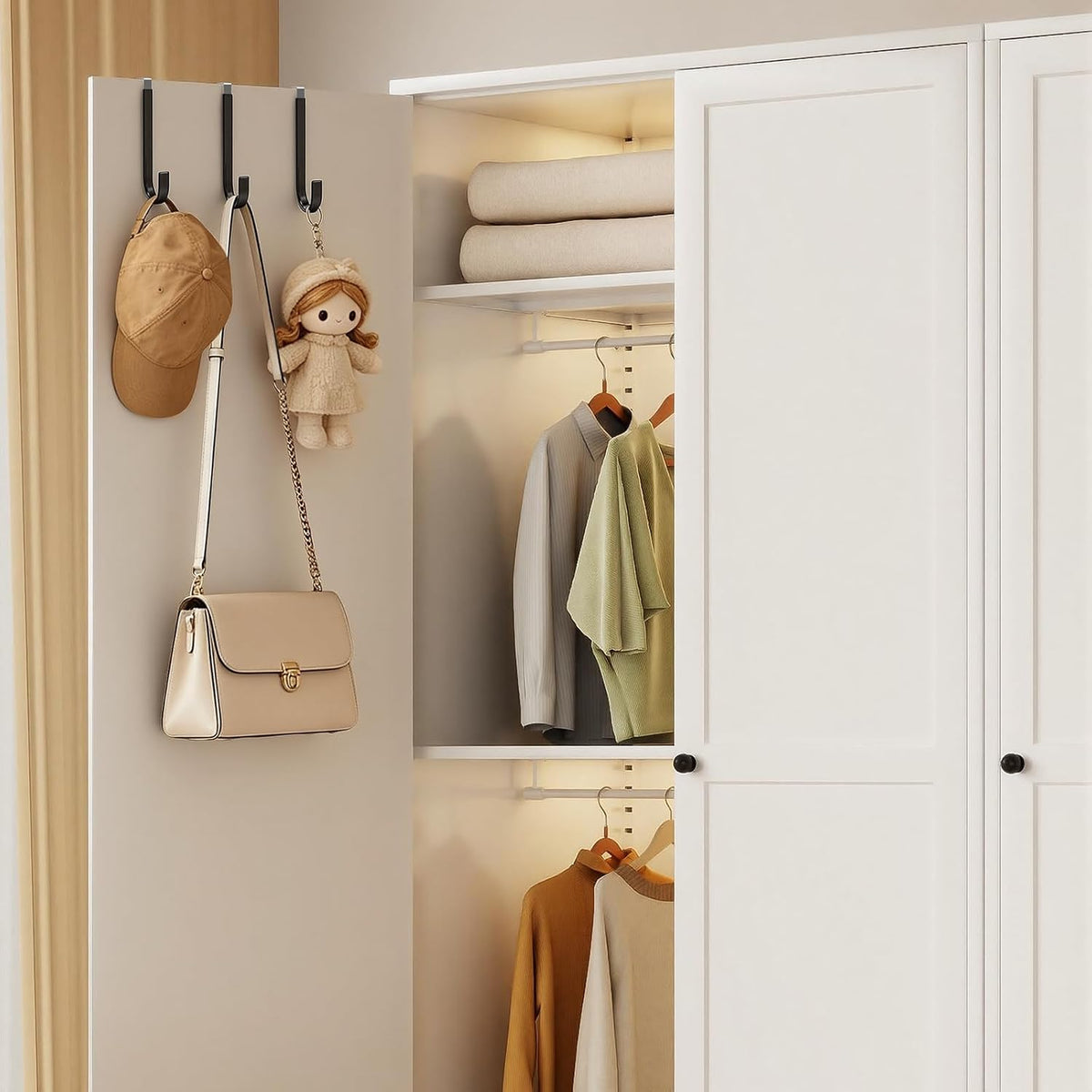 Over the Door Hooks, Anti-Scratch Over the Door Hanger for Towels, Robes, Jackets and Keys, Heavy-Duty Storage Solution for Bathrooms, Bedrooms, Kitchens, Laundry Rooms, and Closets.