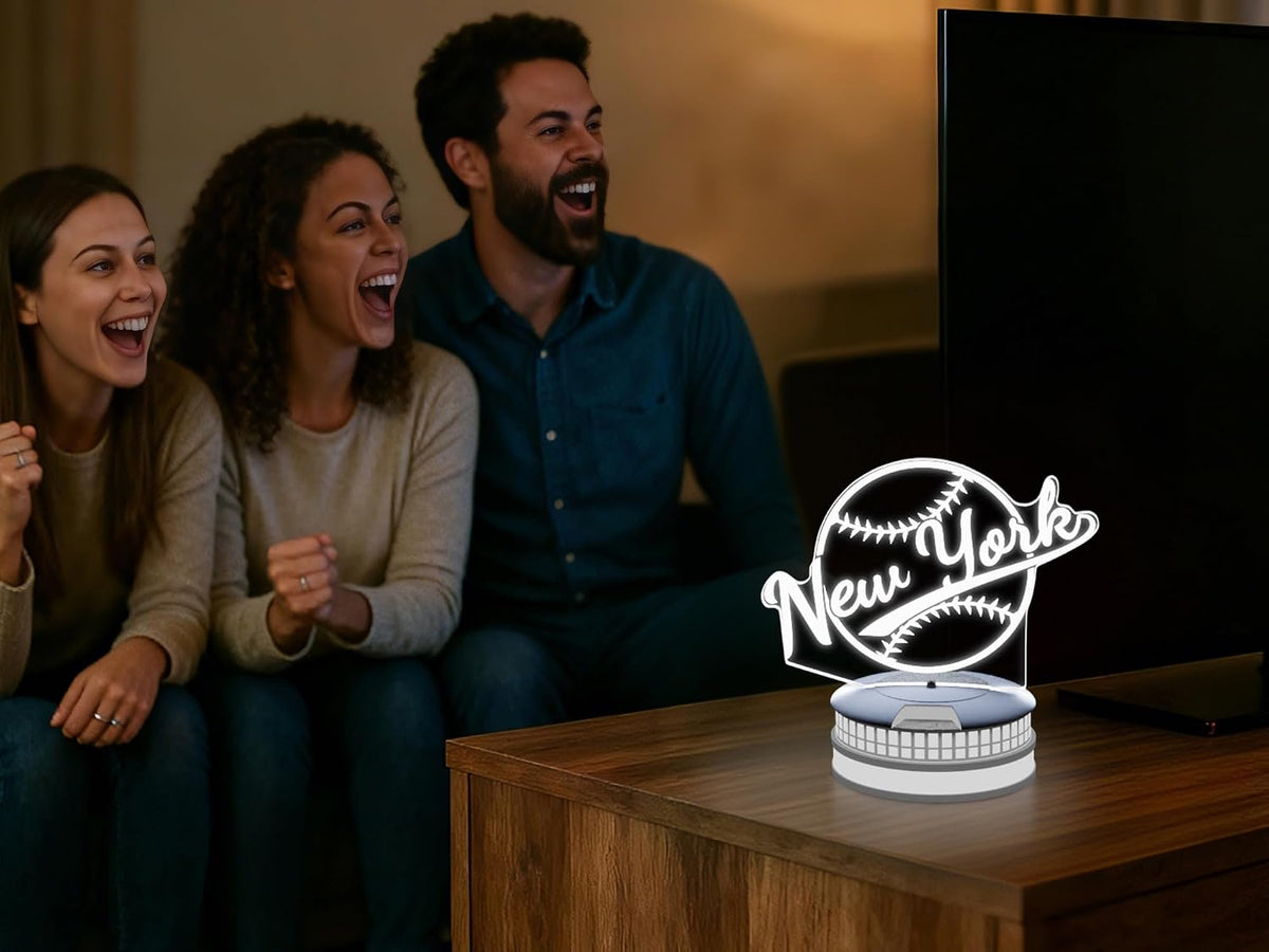 CLORURBANLIVE 3D Baseball New York Night Light 3D Illusion Lamp with Remote Control 16 Color Options Sports Decor Lighting for Fans - Multicoloured OneSize
