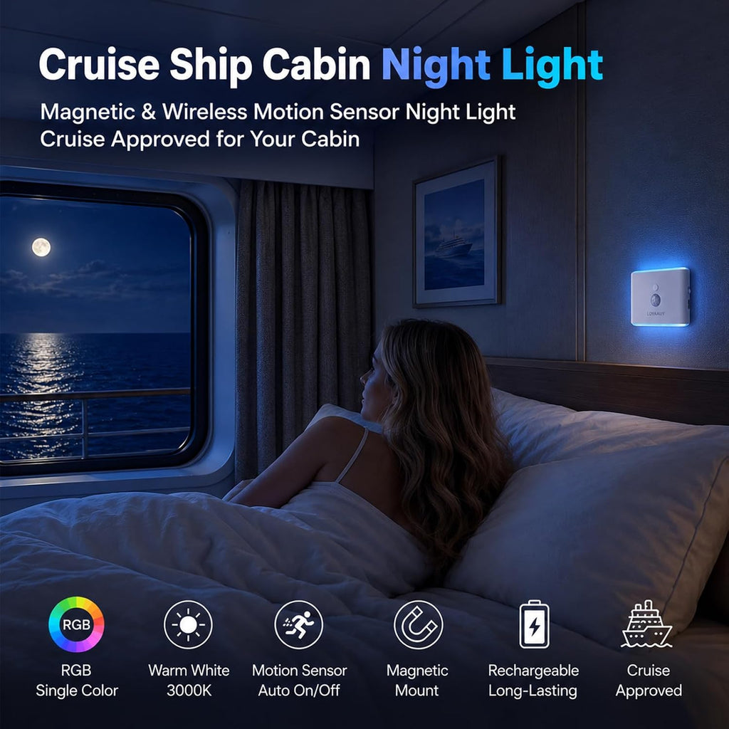2-Pack Motion Sensor Magnetic Night Light for Cruise Ship Approved