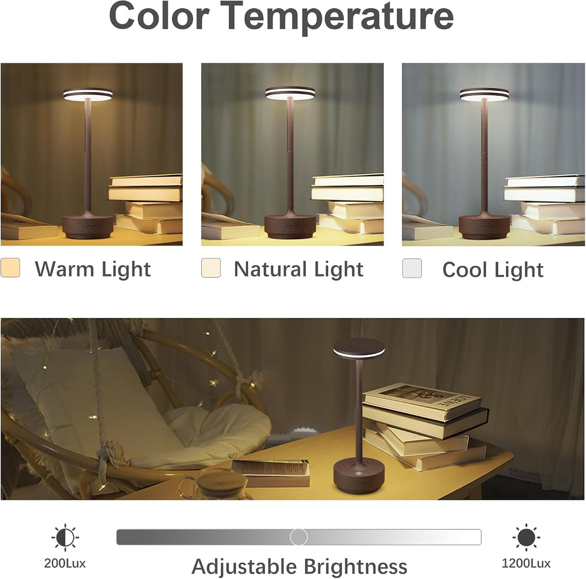 Hapfish 2 Pack Rechargeable Table Lamps,5000mAh Battery Powered Lamp