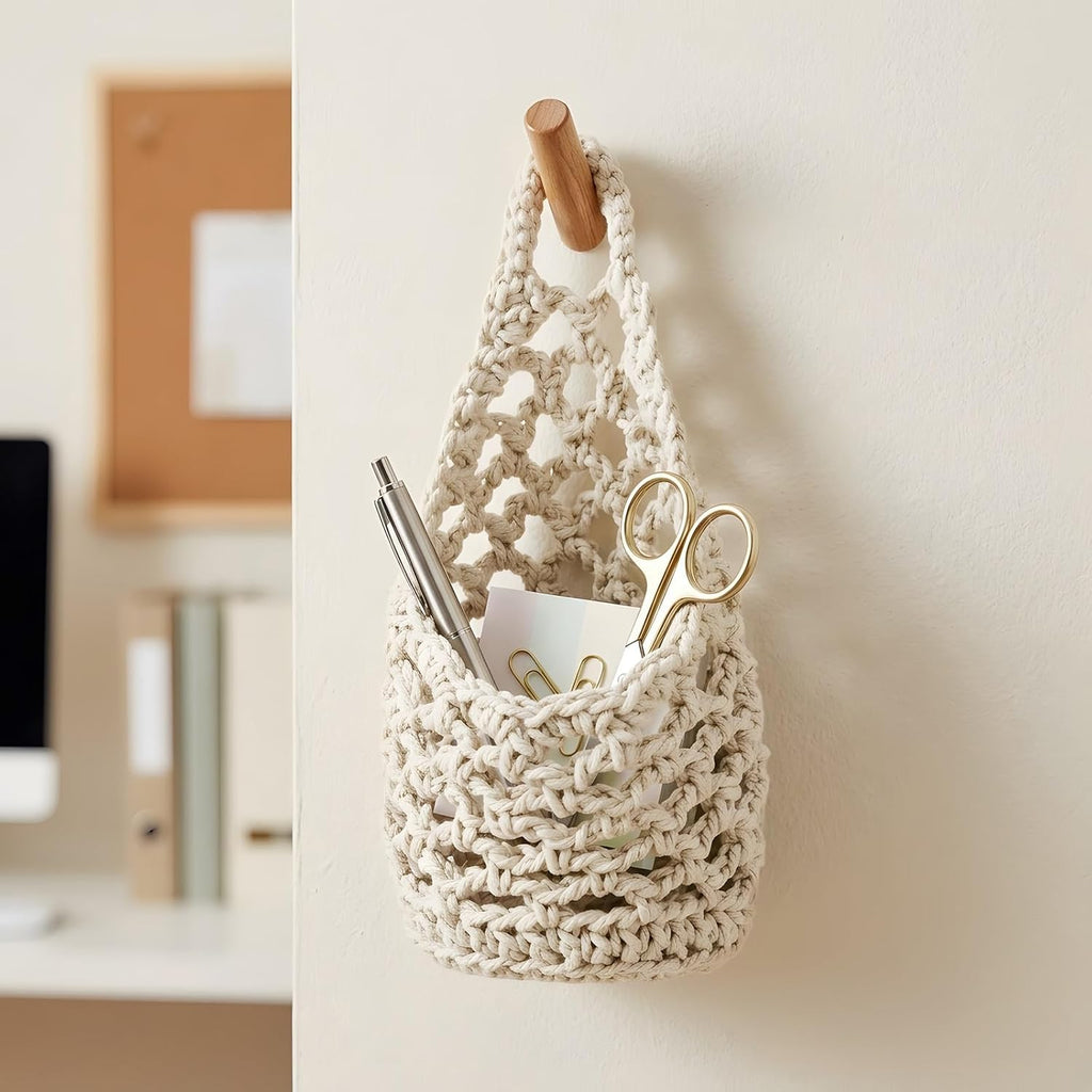 2 Pack 4-inch Macrame Wall Plant Hanger Hanging Planters, Beige
