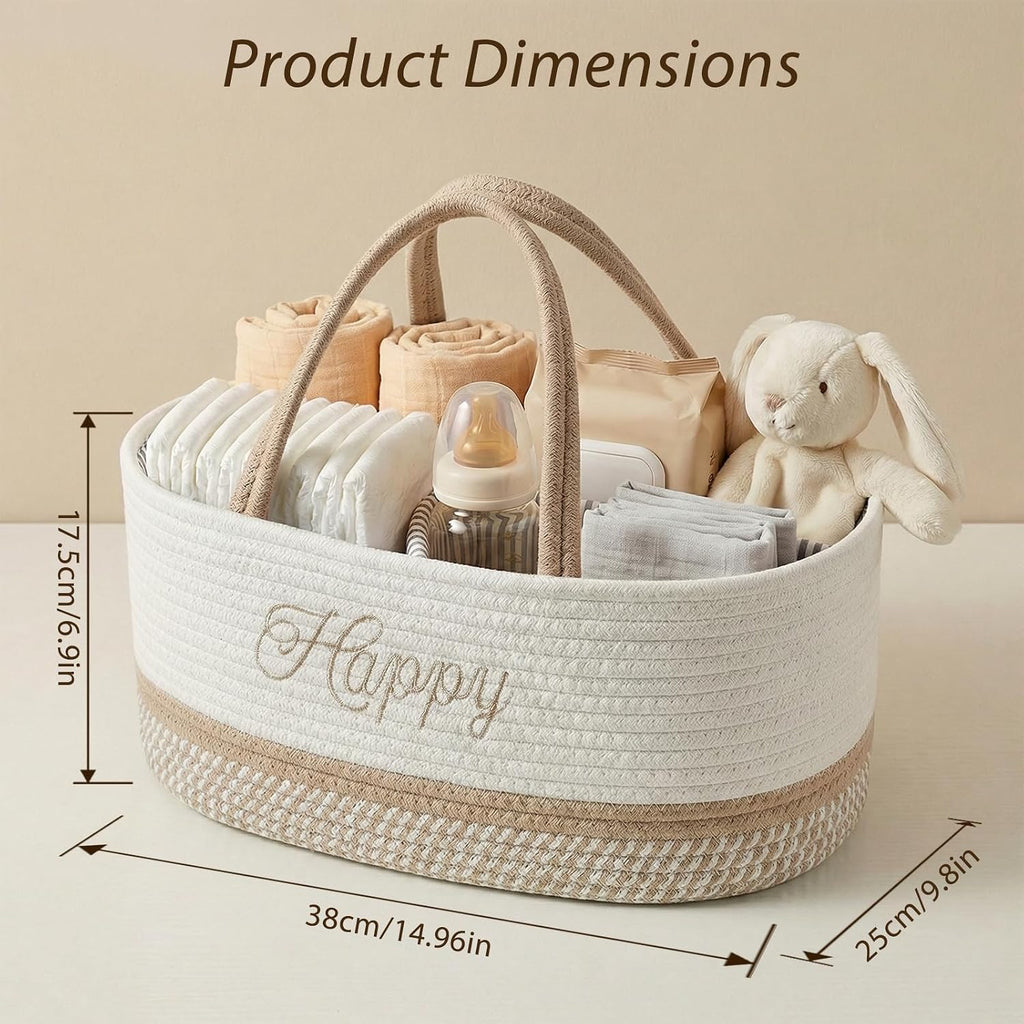 DUHEL Diaper Caddy Organizer with Handle(White Khaki-Happy)