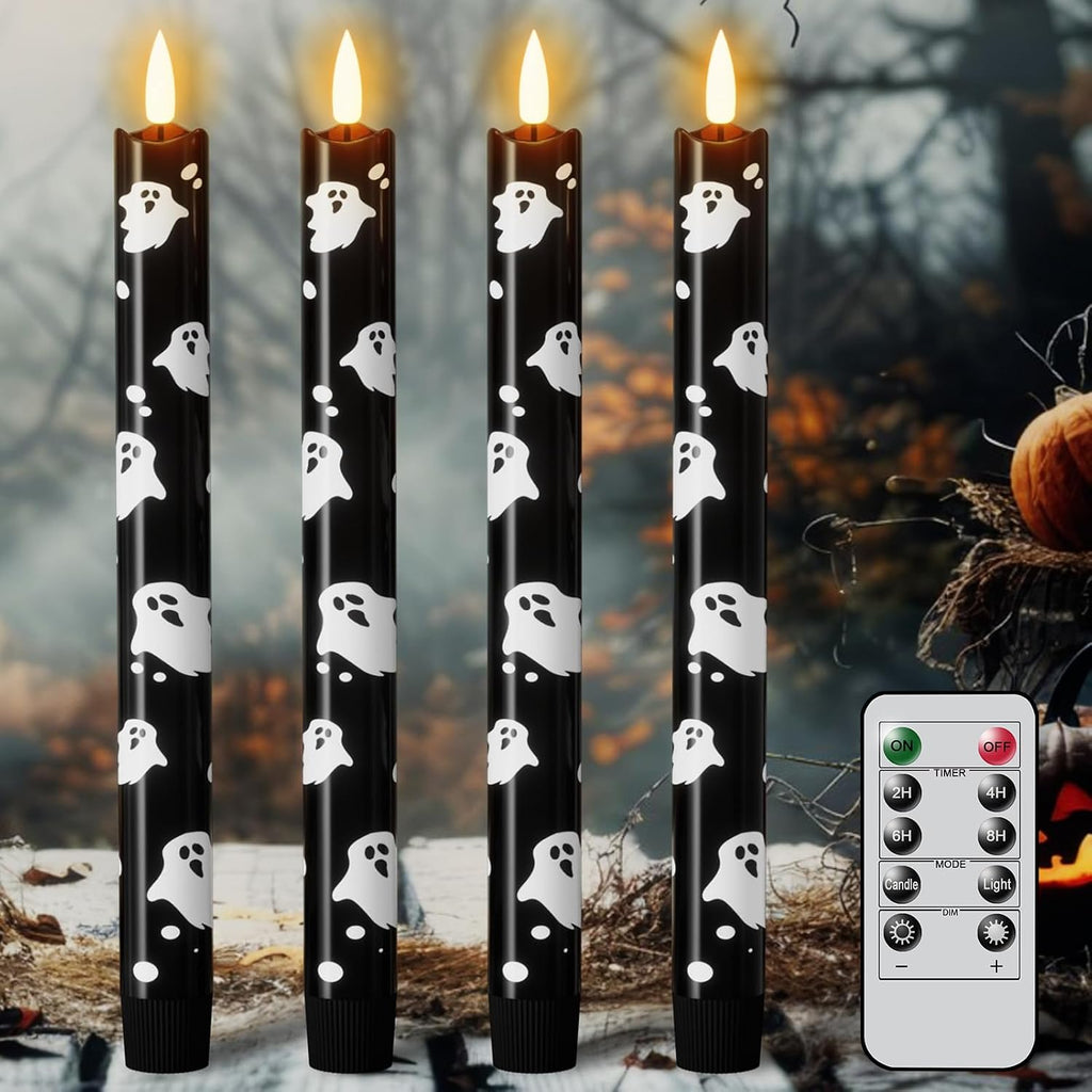 Eldnacele Halloween Ghost Decal Flameless Taper Candles with Remote Timer