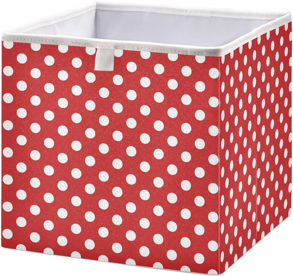 CaTaKu Red Polka Dot Cubes Storage Bins 11 inch Collapsible Fabric Storage Baskets Shelves Organizer Foldable Decorative Bedroom Storage Boxes for Organizing Home