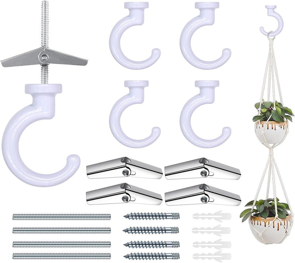 Heavy Duty Ceiling Hooks, Hanging Plants, Hanger Kit (4, White)