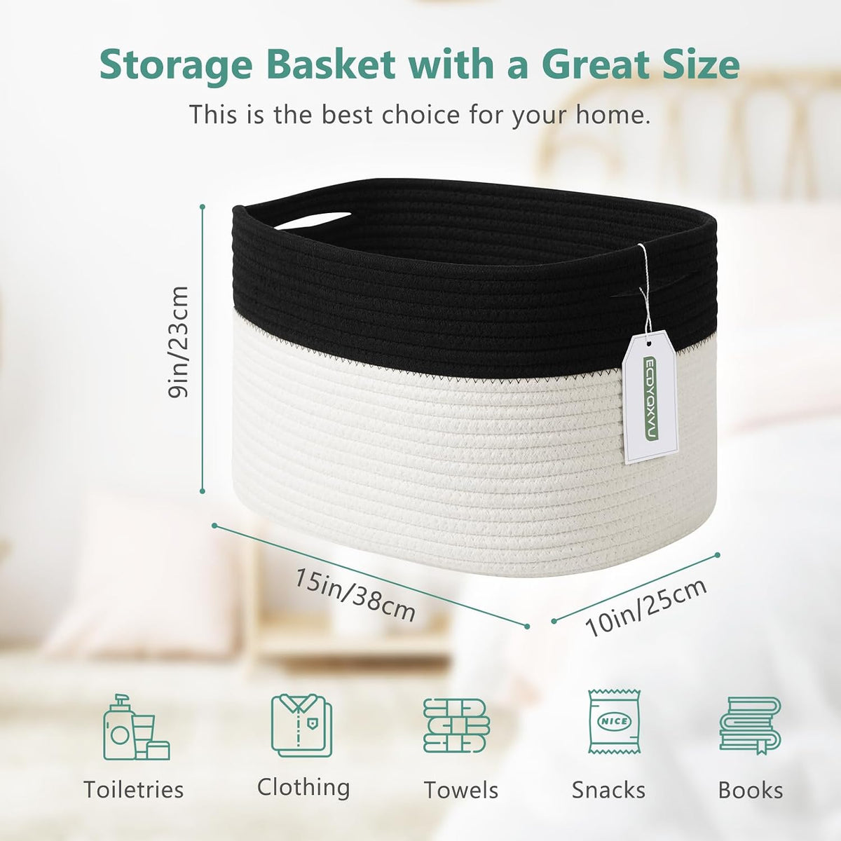 ECDYQXVU 15x10x9 Inch Woven Cotton Rope Storage Basket, 2 Pack