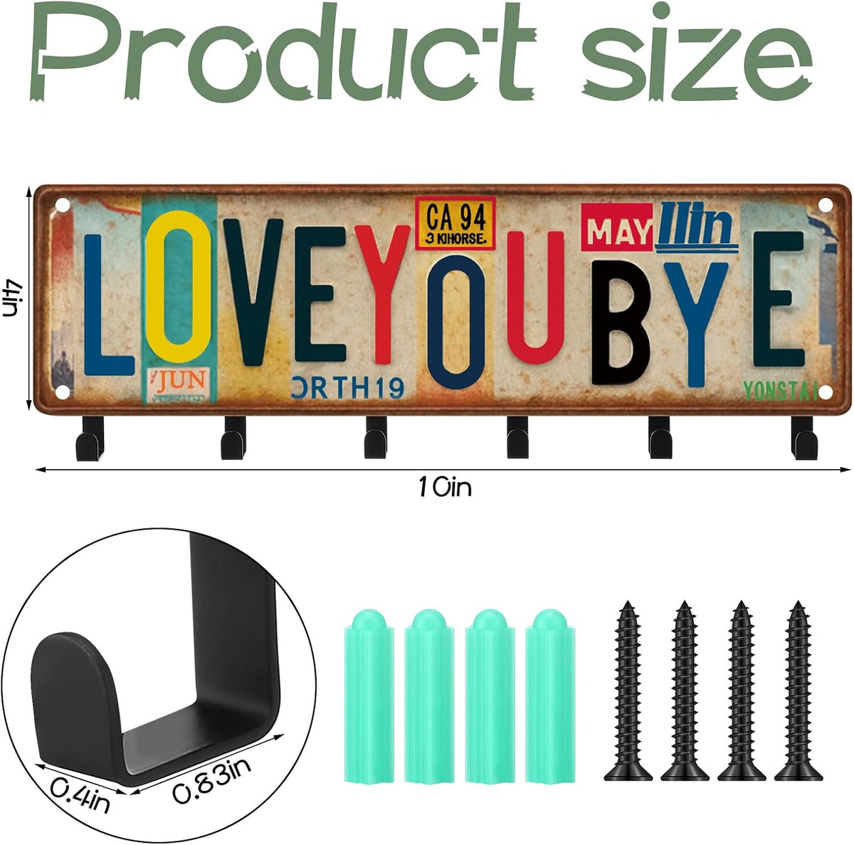 Love You Bye Key Holder Wall Mount Hook,Vintage Style,11.8 X 4