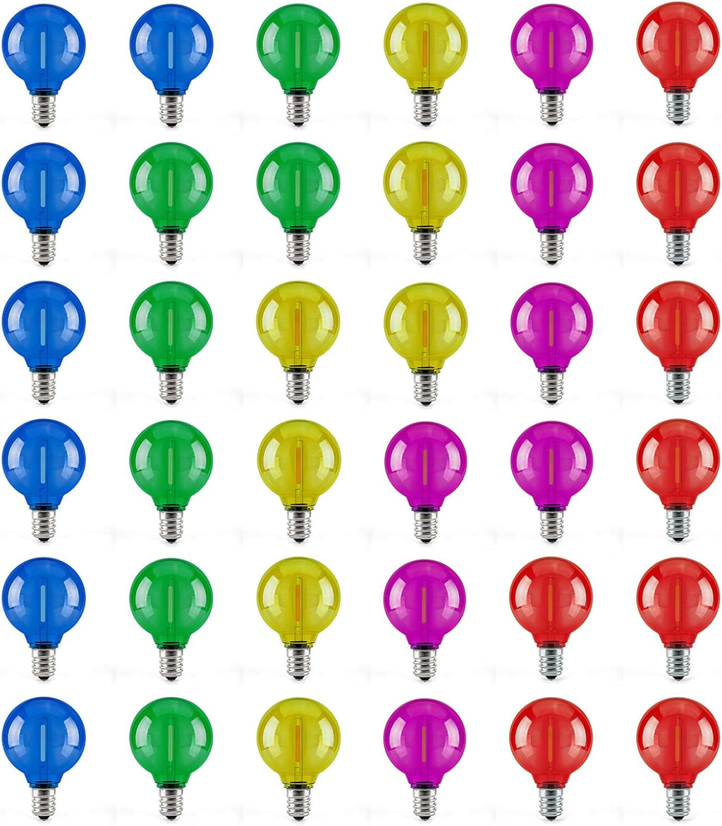 GvvooHome 36 Pack G40 Colored Light Bulbs, 1Watt LED Multicolor Globe Bulbs