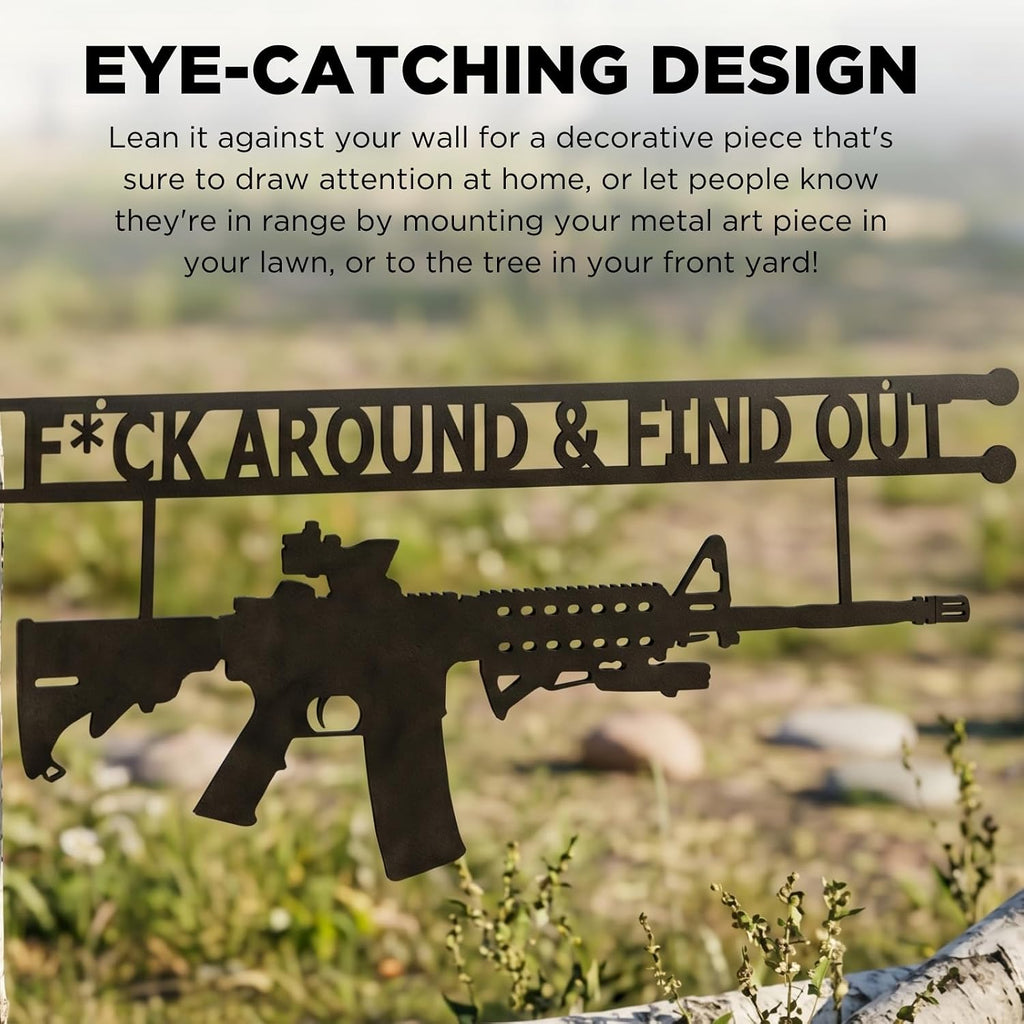 Metal No Trespassing Sign "You're In Range" Gun Metal Door, Wall or Tree Hanger Sign Decoration by GUTE,Metal Wall Art,Hanger, Gun Owners (Fck Around And Find Out)