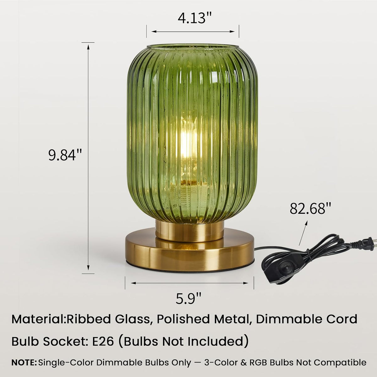 Mid Century Modern Table Lamp, 6" Green Glass Desk Lamp Plug In