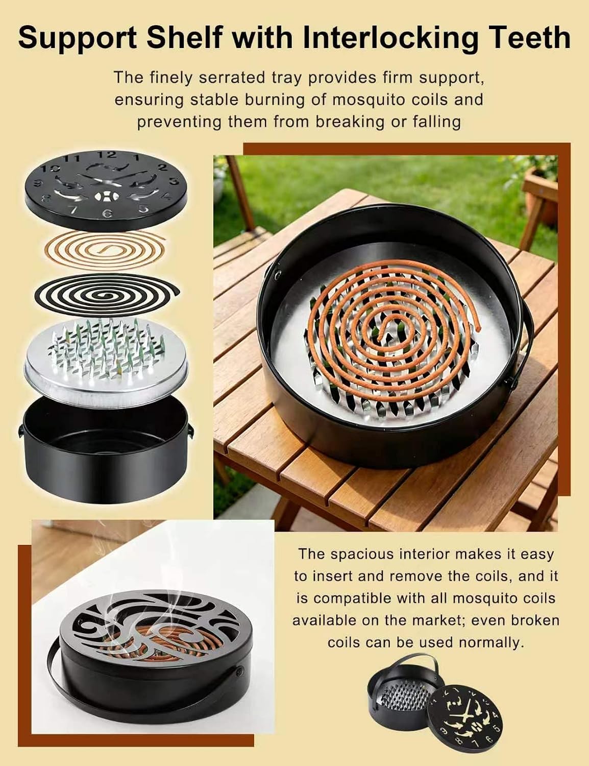 Mosquito Coil Holder Portable Iron with Handle Round Heat-Resistant Incense Holder for Home Office Camping (Style B)