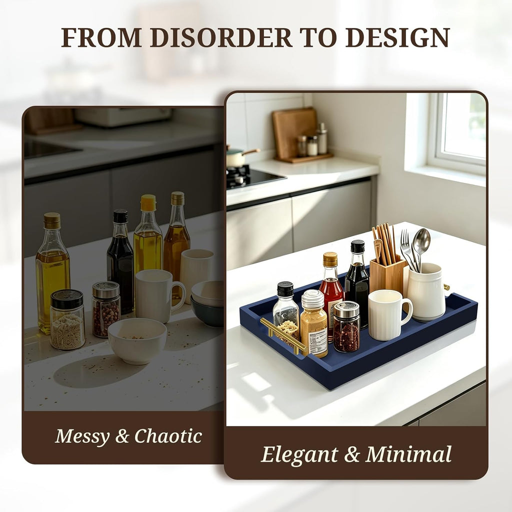 SXNOWS Set of 2 Wood Serving Trays with Gold and Silver Handles