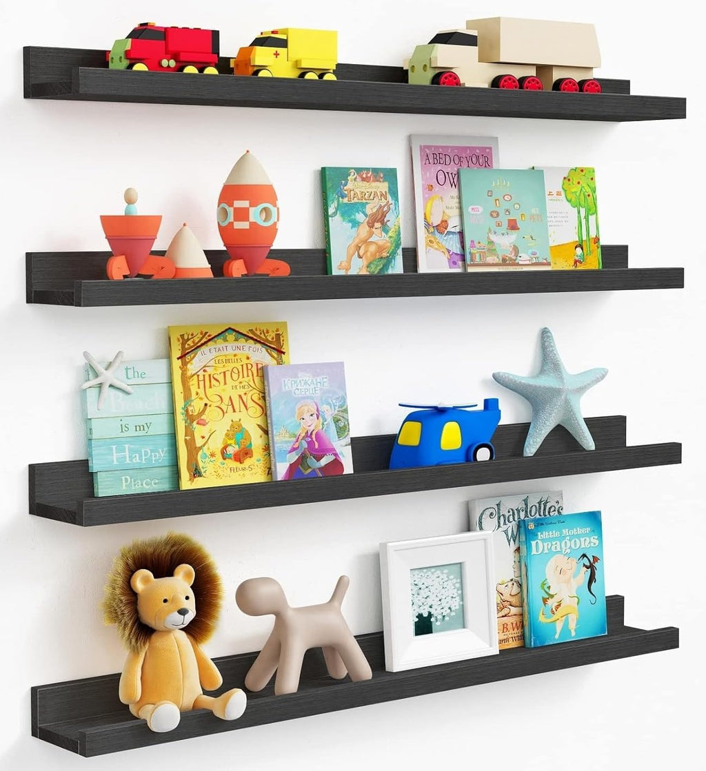 Black Picture Ledge Shelf 36 Inches Long, Floating Photo Shelves with Lip
