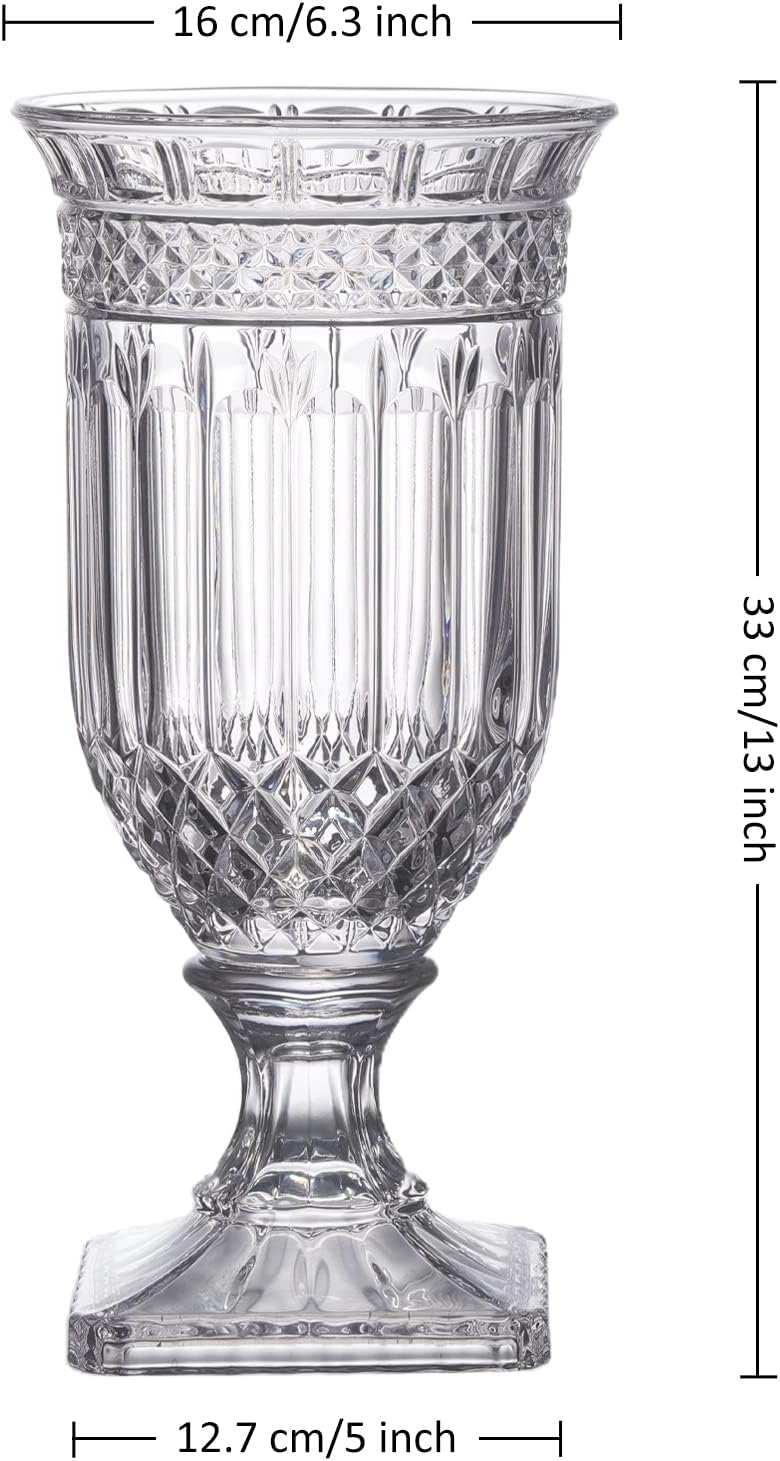 Joeyan 13" Glass Urn Vase,Tall Centerpiece with Ripple Diamond Pattern